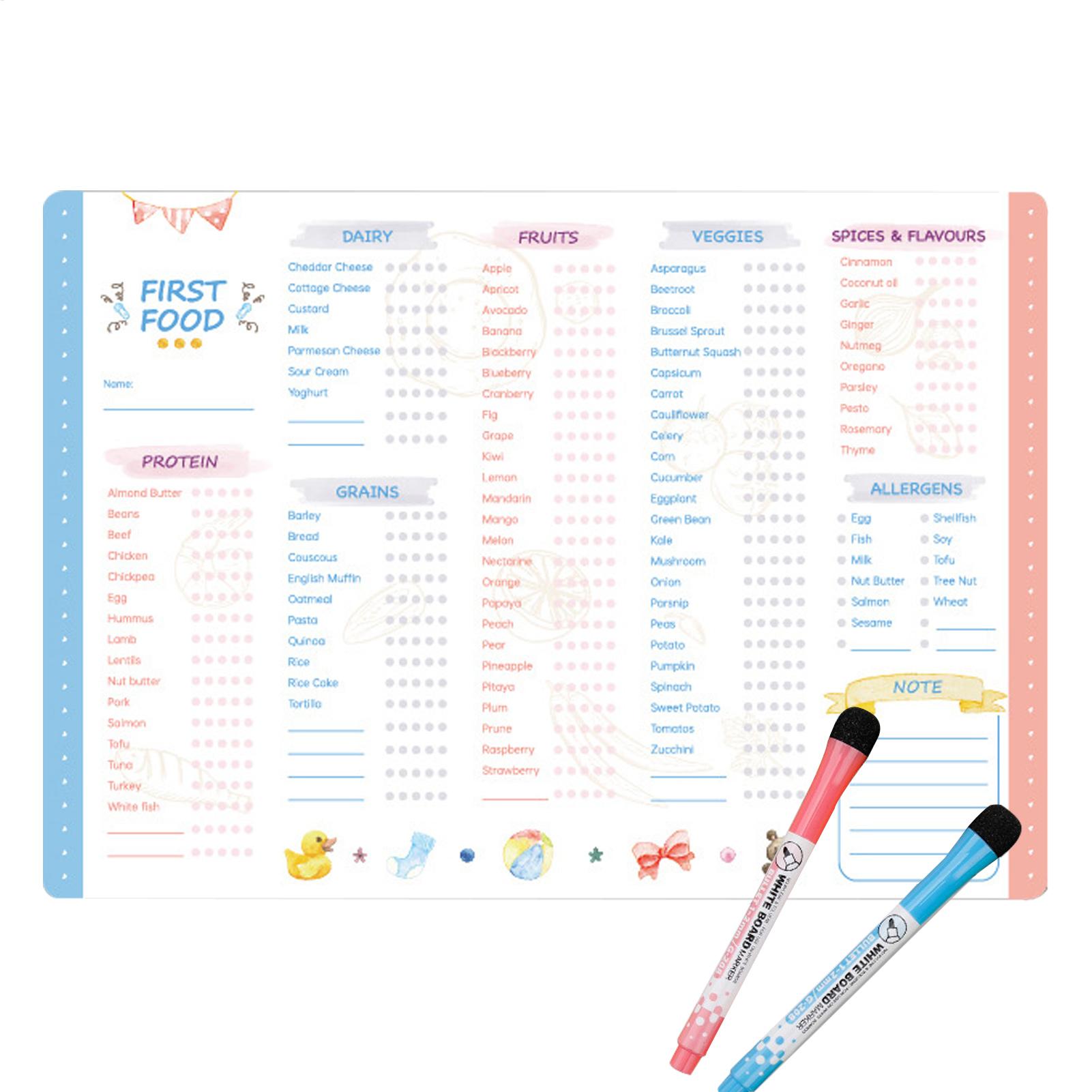 Baby Food Tracker - Magnetyczna tablica pierwszych posiłków dla niemowląt,